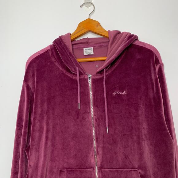 Victoria's Secret Pink women's purple logo velour zip up hooded sweatshirt XXL - Picture 3 of 11